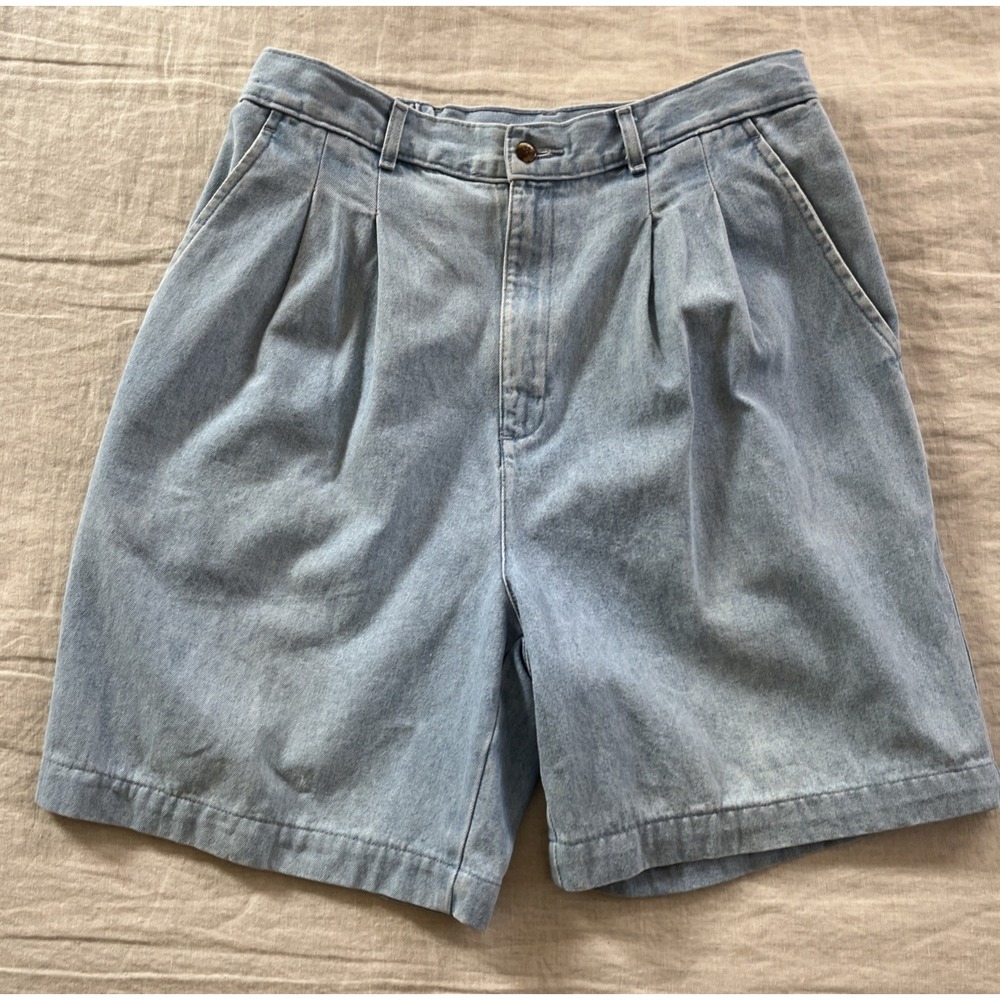 Vintage Allison & Co Pleated Cotton Shorts Womens 12‎ Blue Denim